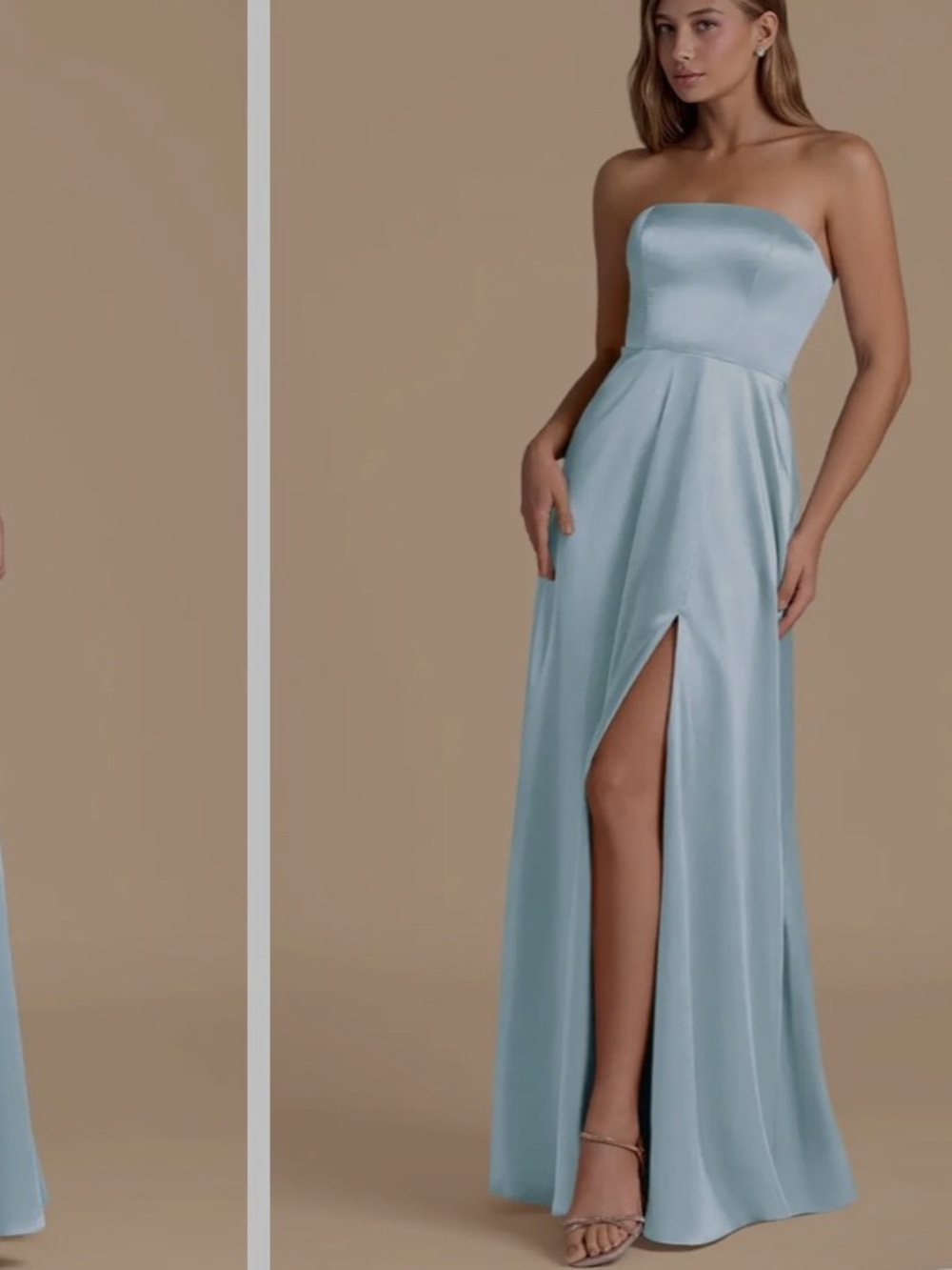 Azazie Strapless Light Blue Evening Gown with Side Slit